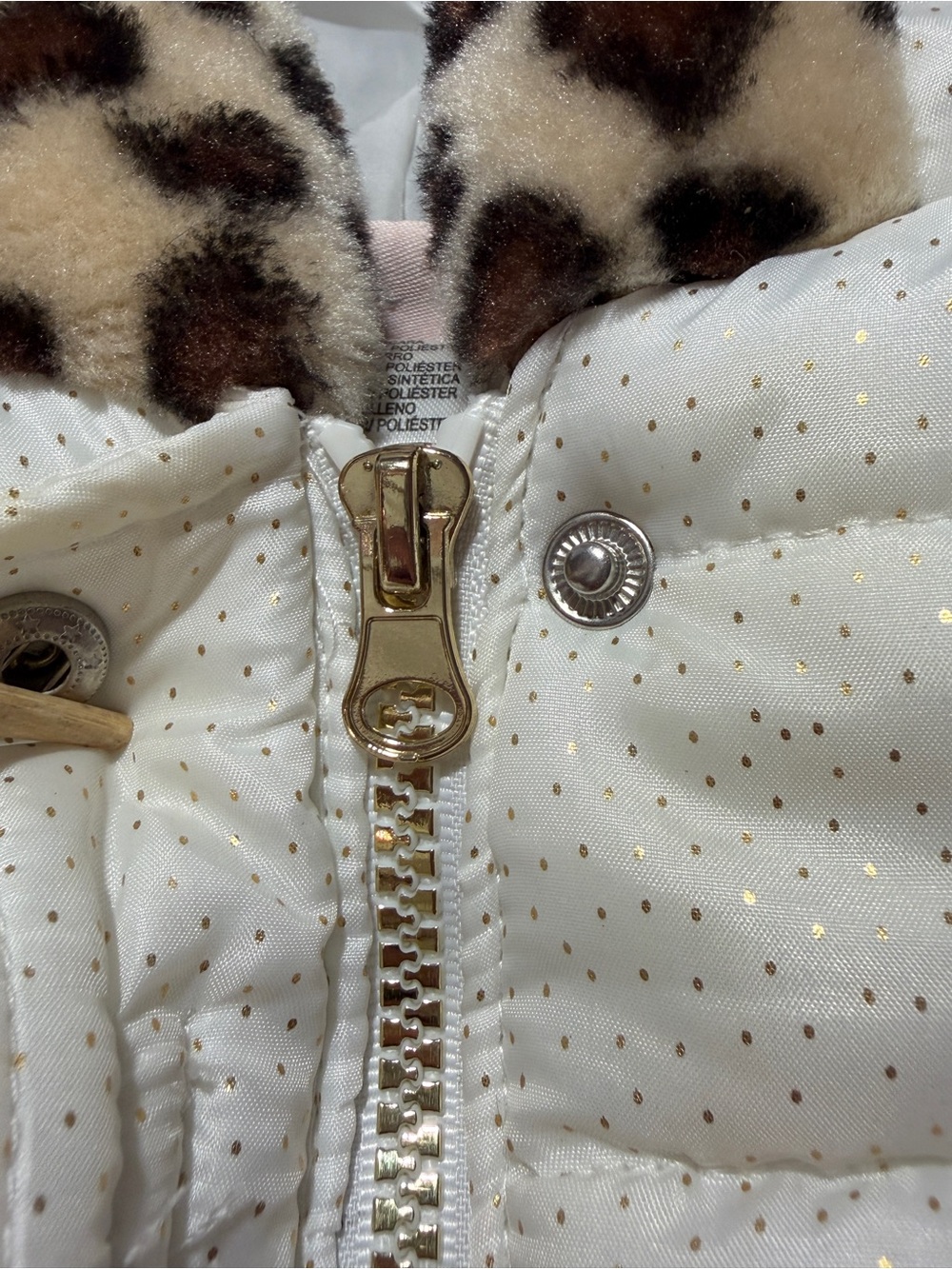 Little Lass Toddler Girls White Iridescent Puffer Vest Faux Fur Leopard Trim Bow - Picture 5 of 8